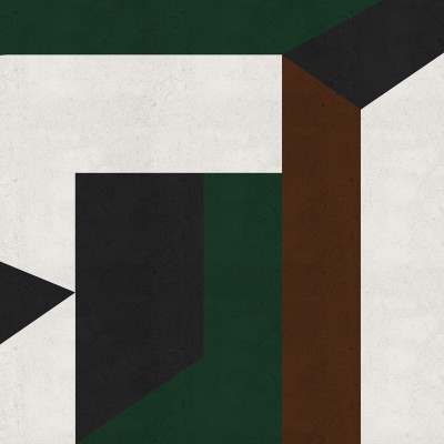 Tapet modern cu o femeie elegantă în centrul atenției, cu o combinație de culori vibrante și design geometric.