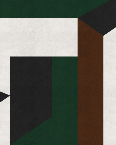 Tapet modern cu o femeie elegantă în centrul atenției, cu o combinație de culori vibrante și design geometric.