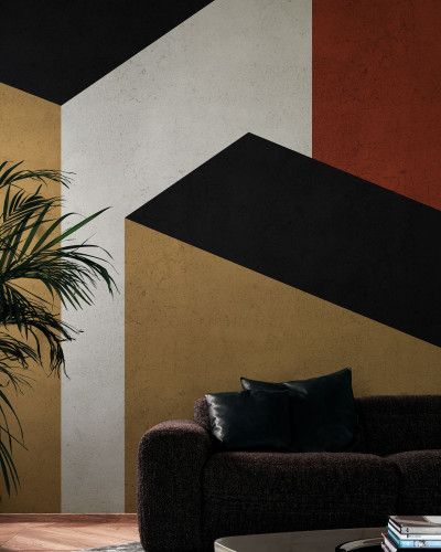 Tapet geometric abstract cu accente de aur
