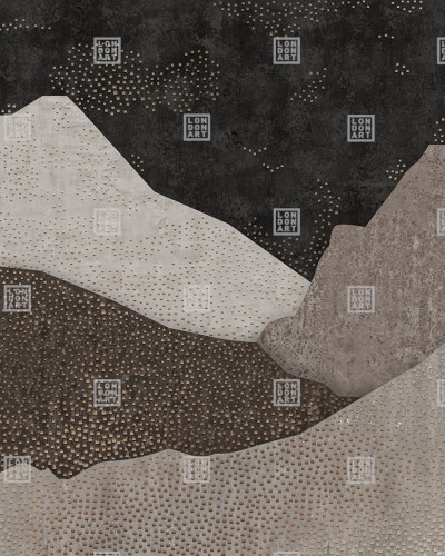 Tapet cu design abstract inspirat de arta japoneză, cu nuanțe de gri, negru și auriu