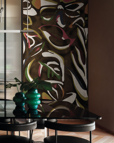 Tapet abstract modern cu design grafic vibrant, perfect pentru living, dormitor, birou sau hol.