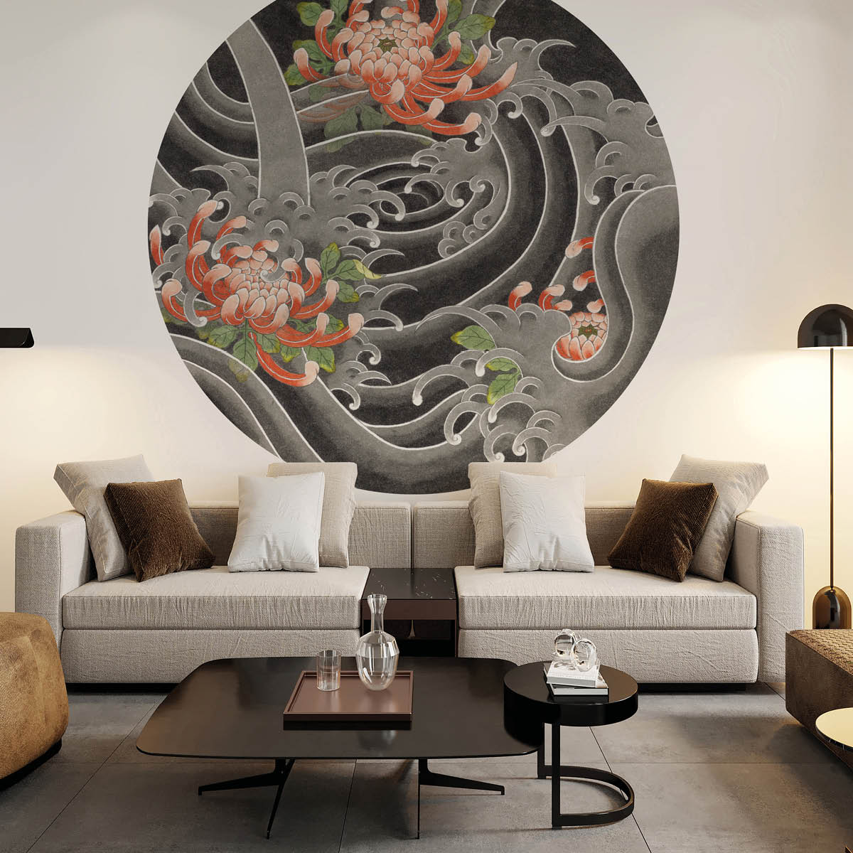 Tapet designer, rotund, Kiku Sui, Large by Kensho II, NLXL, 190cm Diametru, Fototapet circular 