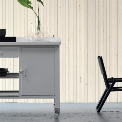 Tapet designer Timber Strips White by Piet Hein Eek, NLXL, 4.9mp / rola, Tapet hol 