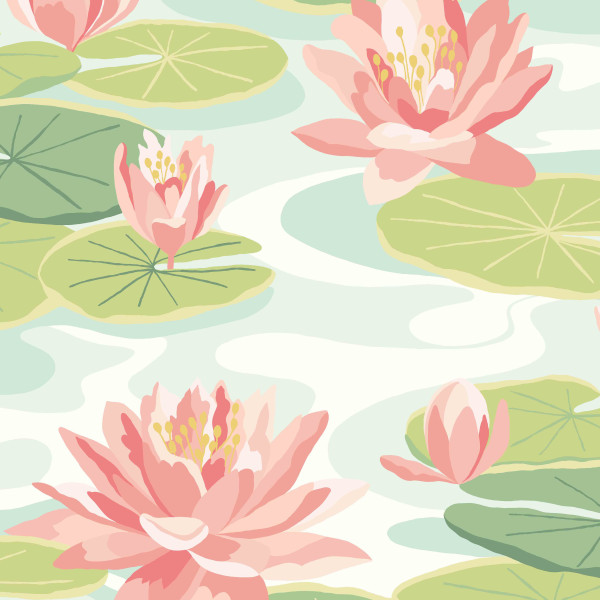 Waterlily, Duck Egg & Coral, Ohpopsi