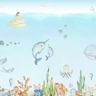 Tapet cu ilustrații marine pentru camera copiilor