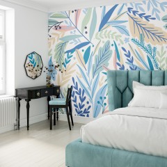 Fototapet Patterned Leaves M, Washed Denim, Origin Murals, 300x240cm