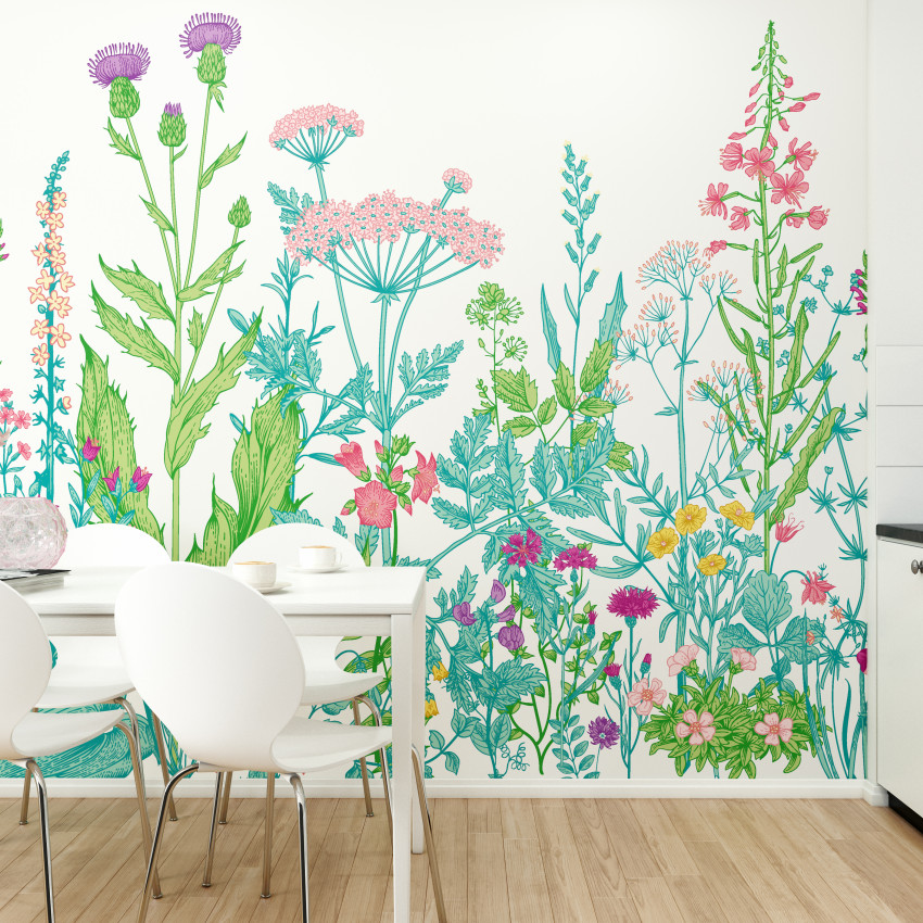 Fototapet Origin Murals ORM-MUR110L. Conține culorile: Verde, Verde-Galben, Albastru, Albastru-Turcoaz, Verde, Verde Pastel, Violet, Mov Trafic, Roz, Roz Deschis