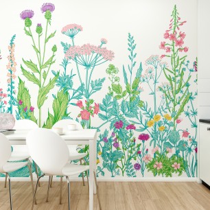 Fototapet Origin Murals ORM-MUR110M. Conține culorile: Verde, Verde-Galben, Albastru, Albastru-Turcoaz, Verde, Verde Pastel, Violet, Mov Trafic, Roz, Roz Deschis