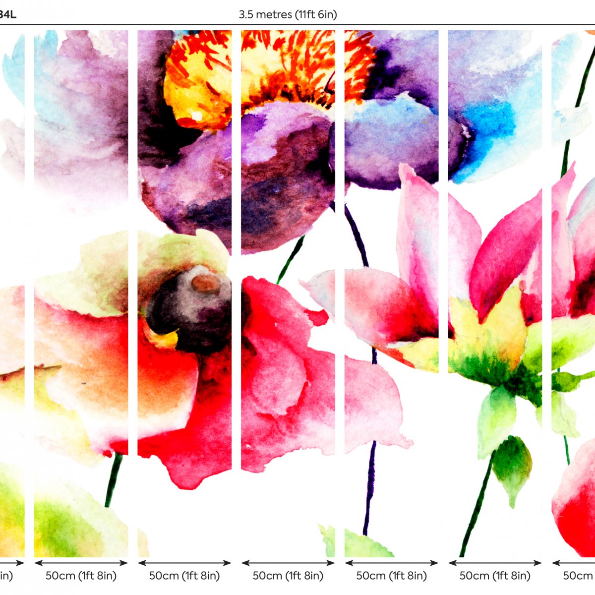 Fototapet Watercolour Flora L, Multi Bright, Origin Murals, 350x280cm,  