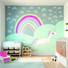 Fototapet Rainbow Unicorn M, Mint & Grey, Origin Murals, 300x240cm