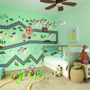 Fototapet Origin Murals ORM-MUR165L. Conține culorile: Verde, Verde Deschis, Portocaliu, Verde, Verde Semnal, Fildeș, Roșu, Roșu Carmin