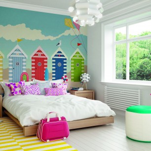 Fototapet Origin Murals ORM-MUR182M. Conține culorile: Portocaliu, Portocaliu Somon, Albastru, Albastru Pastel, Verde, Verde-Galben, Fildeș, Fildeș Deschis, Albastru, Albastru Distantv