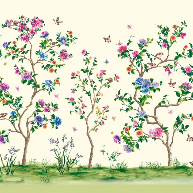 Fototapet Origin Murals ORM-MUR194L. Conține culorile: Alb, Alb Pur, Verde, Verde Pastel, Verde, Verde Turcoaz, Gri, Gri-Bej, Violet, Violet Erica