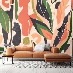 Fototapet Abstract Leaf Shapes M, Orange, Origin Murals, 300x240cm