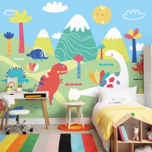 Fototapet Origin Murals ORM-MUR213L. Conține culorile: Verde, Verde Pastel, Portocaliu, Portocaliu Somon, Verde, Verde Deschis, Albastru, Albastru Distantv, Galben, Galben Semnal