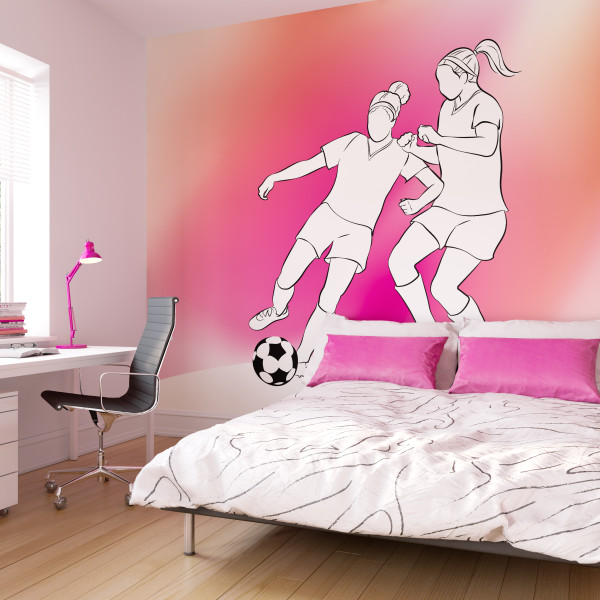 Girls Playing Football M, Pink, Origin Murals, 300x240cm