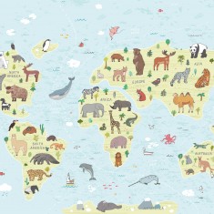Fototapet Childrens World Map M, Blue, Origin Murals, 300x240cm