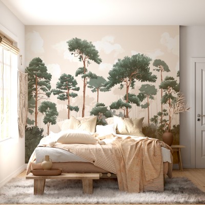 Tapet cu model de copaci, pentru dormitor modern