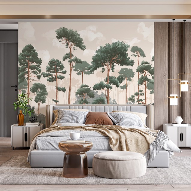 Tapet cu model de copaci, pentru dormitor modern