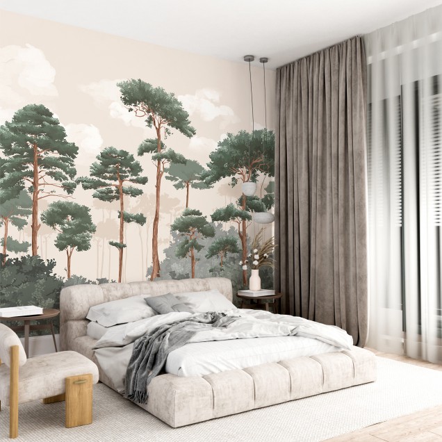 Tapet cu model de copaci, pentru dormitor modern