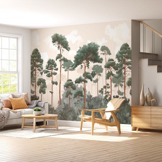 Tapet cu model de copaci, pentru dormitor modern