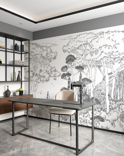 Toscane Line, Encre de Chine, PaperMint, un  imprimat minimalist cu design de pădure