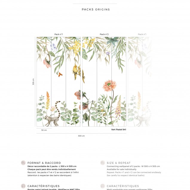 Tapet floral elegant si delicat cu pasari si flori in culori pastelate