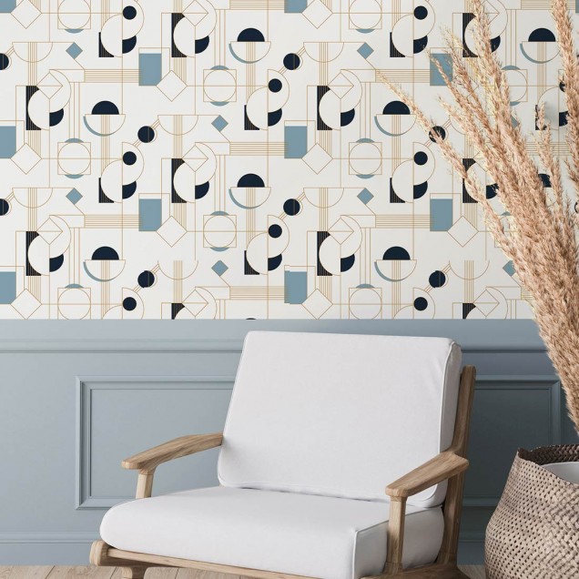 Tapet modern Daisy Bleu Doré cu modele geometrice elegante, ideal pentru a adăuga un strop de stil oricărei camere.