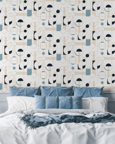 Tapet modern Daisy Bleu Doré cu modele geometrice elegante, ideal pentru a adăuga un strop de stil oricărei camere.
