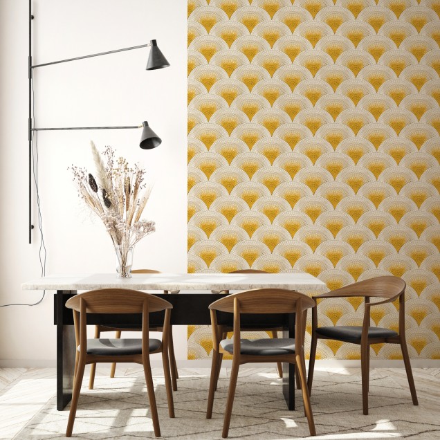 Tapet Mosaïc Galben, 5.3mp / rola, cu model geometric în nuanțe de galben, pentru a crea o atmosferă modernă și sofisticată.