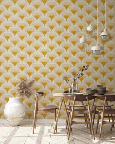 Tapet Mosaïc Galben, 5.3mp / rola, cu model geometric în nuanțe de galben, pentru a crea o atmosferă modernă și sofisticată.