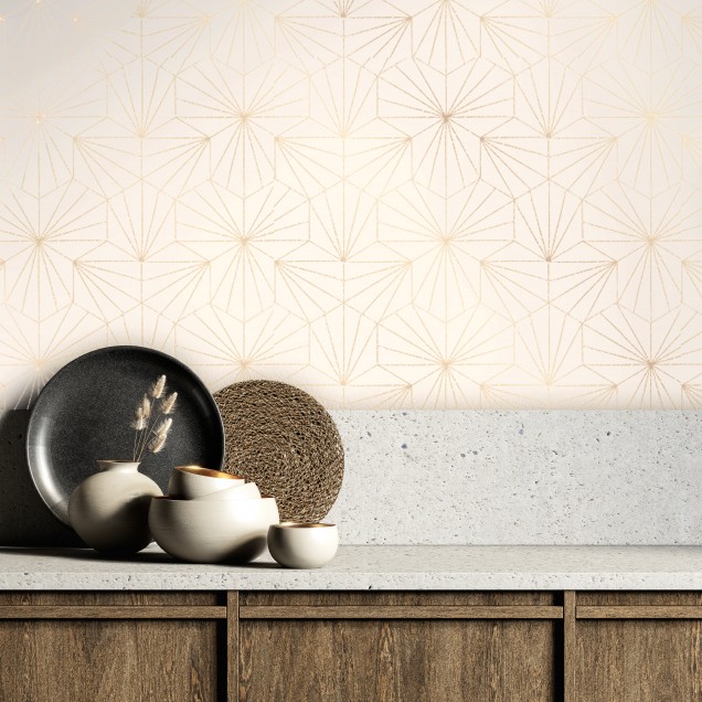 Tapet cu model geometric minimalist și accente aurii