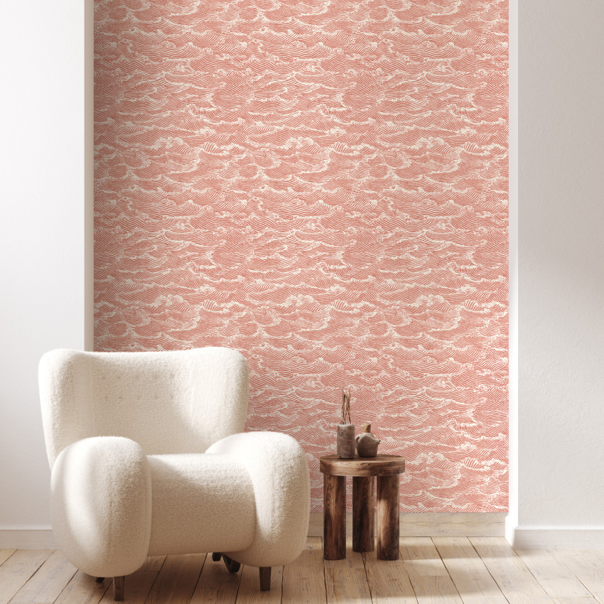 Tapet cu design Waves Corail, cu un design modern și elegant, cu un strop de culoare vibrantă.