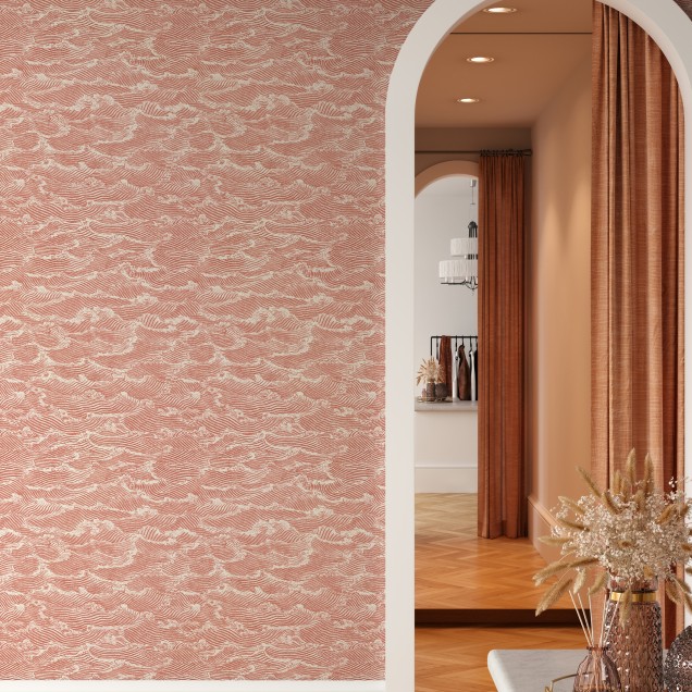 Tapet cu design Waves Corail, cu un design modern și elegant, cu un strop de culoare vibrantă.