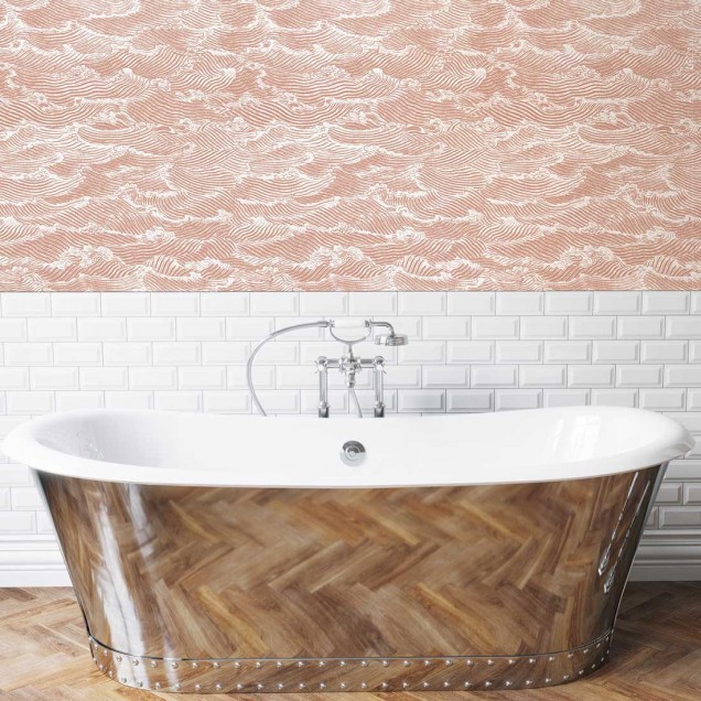 Tapet cu design Waves Corail, cu un design modern și elegant, cu un strop de culoare vibrantă.