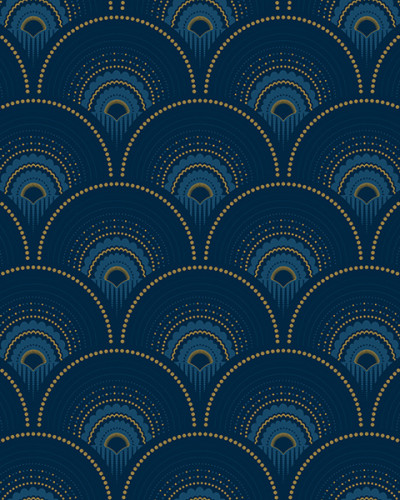Tapet cu model geometric Art Deco in nuante de albastru cobalt si aur