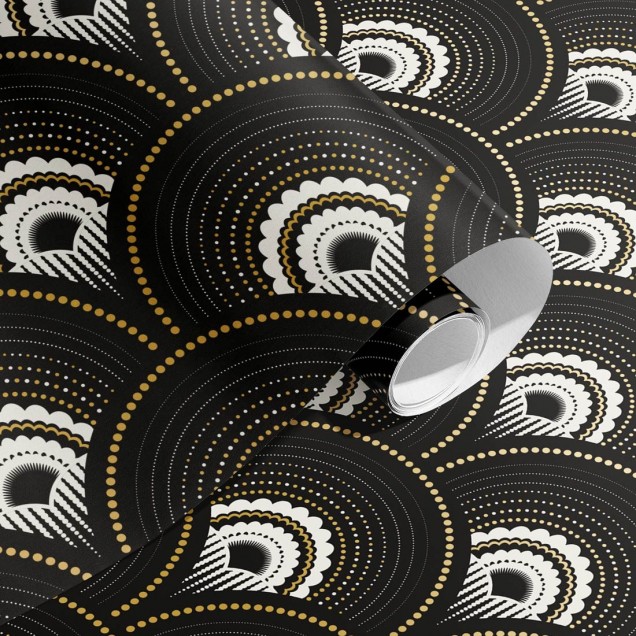 Tapet geometric elegant, Noir et Doré, cu un design inspirat de arta Art Deco.