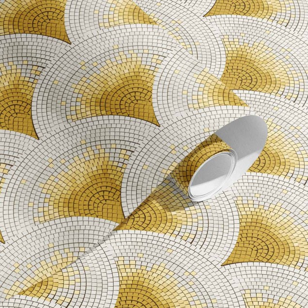 Tapet Mosaïc Galben, 5.3mp / rola, cu model geometric în nuanțe de galben, pentru a crea o atmosferă modernă și sofisticată.