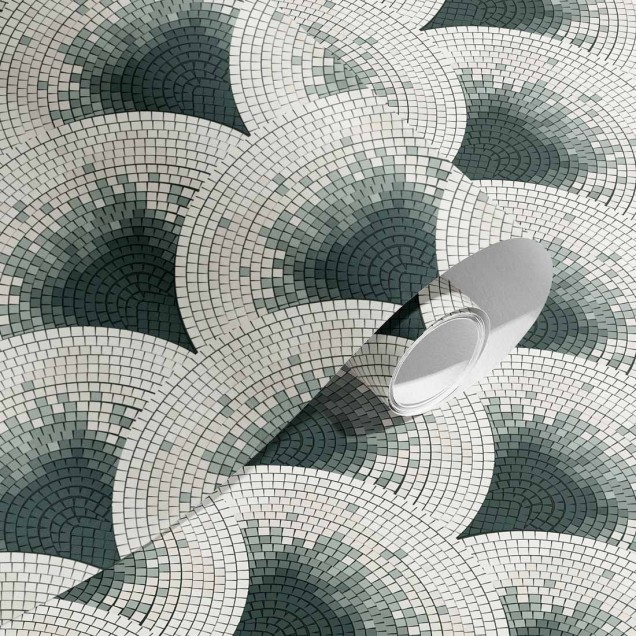 Tapet Mosaïc, Gris, cu design geometric, perfect pentru a crea un accent elegant în living, dormitor sau birou.