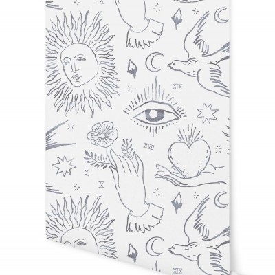 Imagine cu un Divin cu design Ardoise, ce include motive vintage și moderne, cum ar fi stele, soare, pasari și inima.