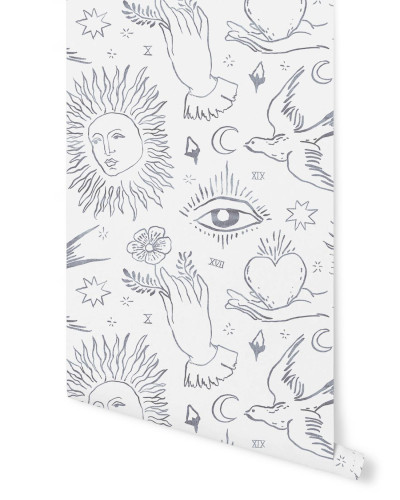 Imagine cu un Divin cu design Ardoise, ce include motive vintage și moderne, cum ar fi stele, soare, pasari și inima.