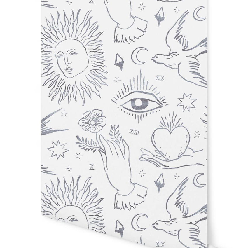Imagine cu un Divin cu design Ardoise, ce include motive vintage și moderne, cum ar fi stele, soare, pasari și inima.