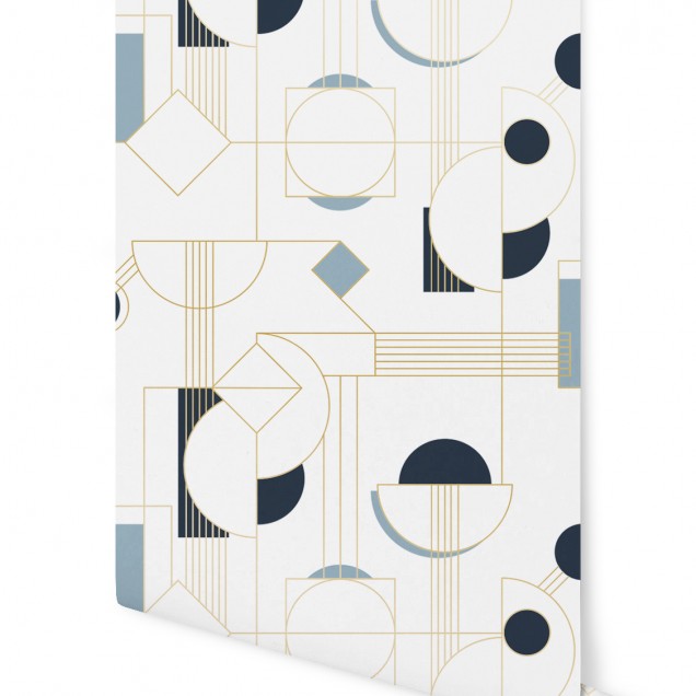Tapet modern Daisy Bleu Doré cu modele geometrice elegante, ideal pentru a adăuga un strop de stil oricărei camere.