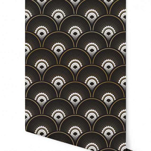 Tapet geometric elegant, Noir et Doré, cu un design inspirat de arta Art Deco.