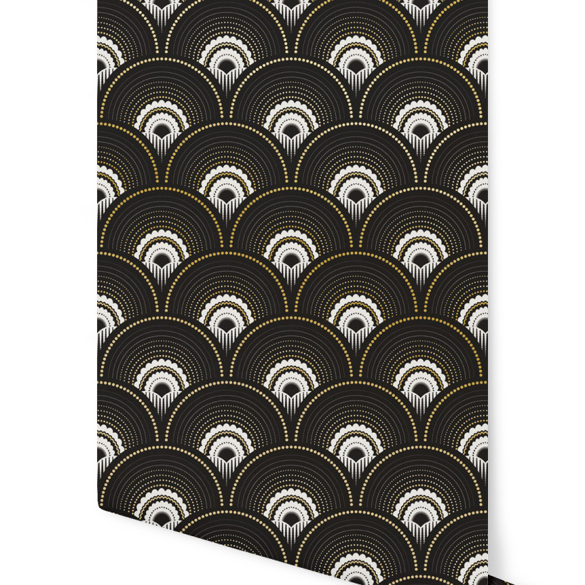Tapet cu model geometric Art Deco in nuante de albastru cobalt si aur