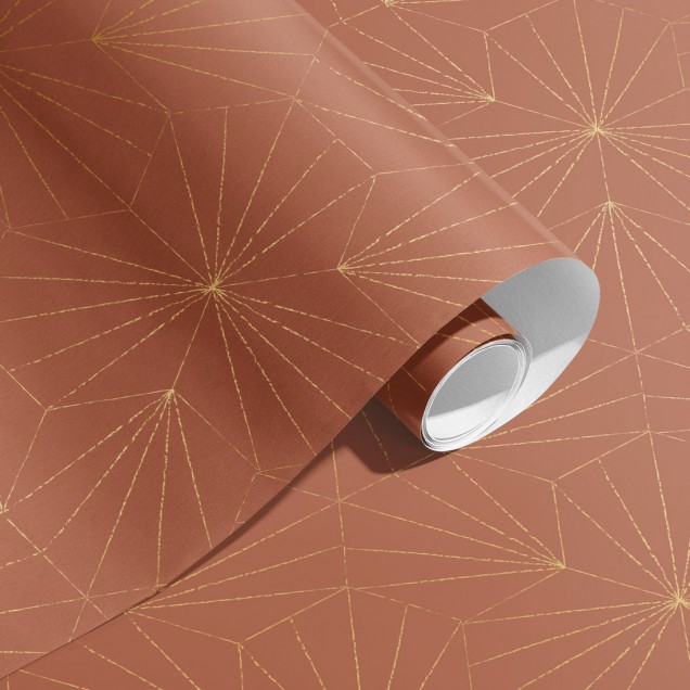 Tapet geometric cu design modern in nuante de terracotta si auriu.