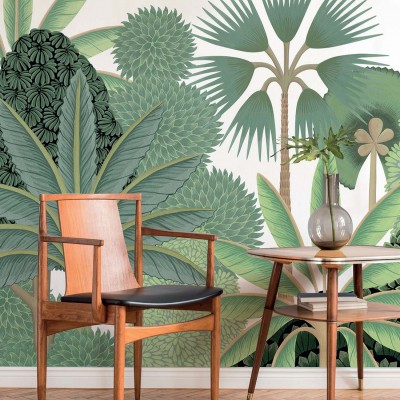 Tapet cu frunze tropicale și palmieri, Bengale, Bindi Green, PaperMint