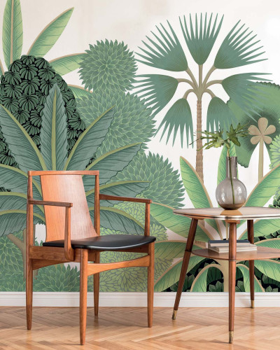 Tapet cu frunze tropicale și palmieri, Bengale, Bindi Green, PaperMint