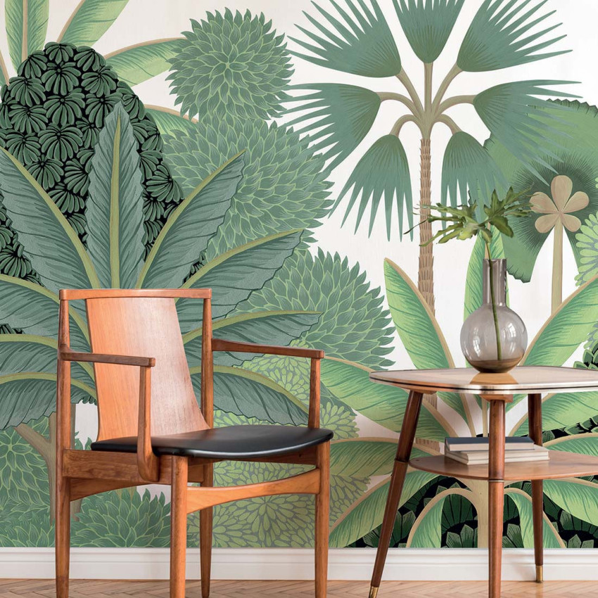 Tapet cu frunze tropicale și palmieri, Bengale, Bindi Green, PaperMint