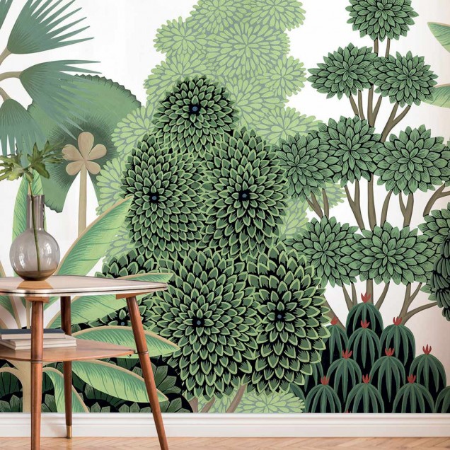Tapet cu frunze tropicale și palmieri, Bengale, Bindi Green, PaperMint